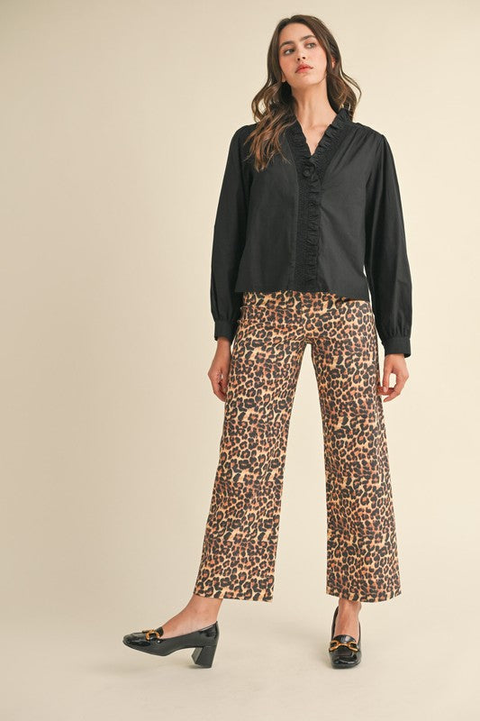 Cheetah Print Cropped Wide Leg Pants