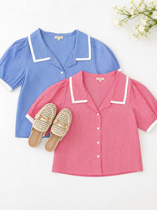 Striped Collar Detail Top