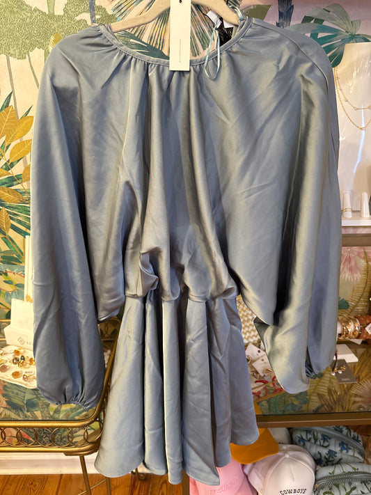 Dusty Blue Long Sleeve Flowing Dress