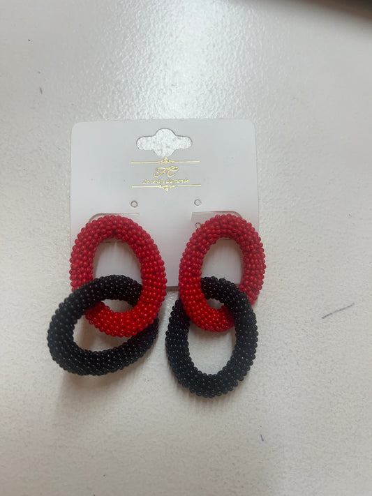 Red & Black Beaded Earrings