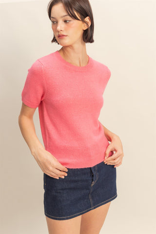 Taffy Pink Short Sleeve Sweater Top