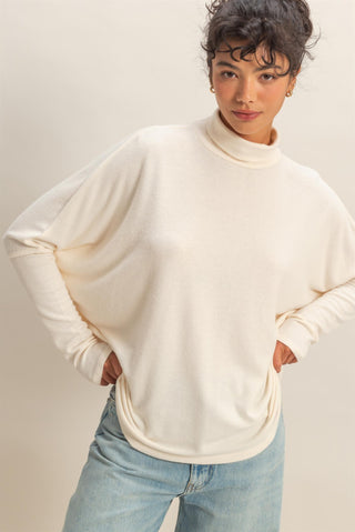 Draped Turtleneck Dolman Top-Saturday Steal