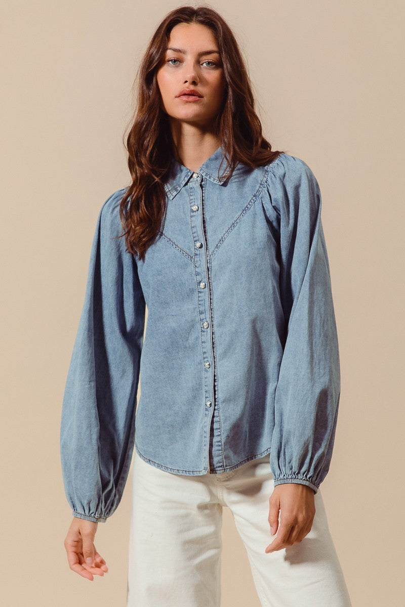 V Shape Denim Button Up Shirt