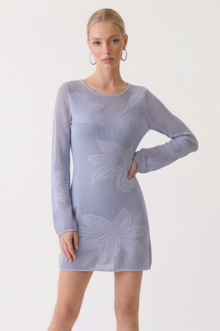 Steel Blue Flower Motif Dress/Cover Up