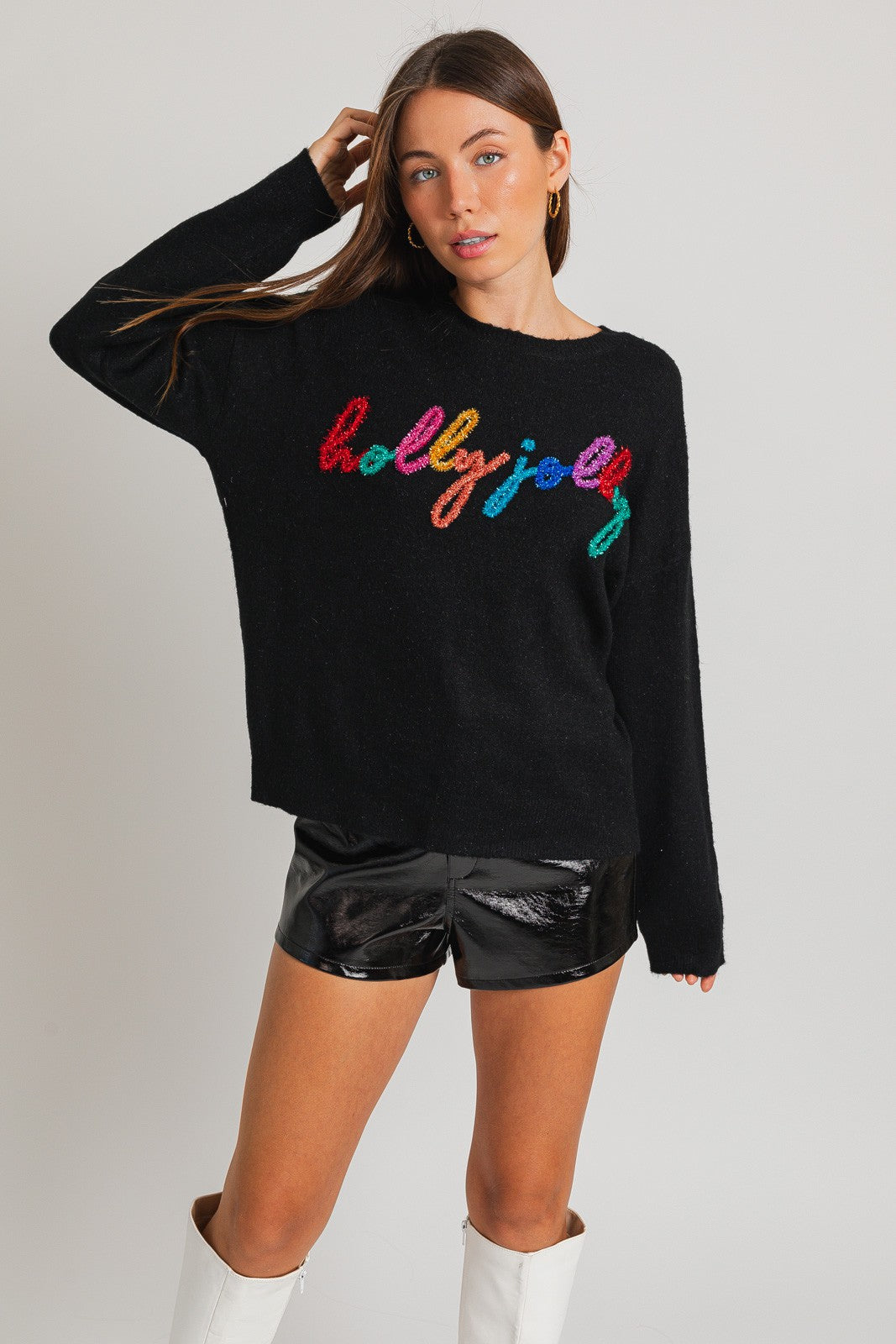 Holly Jolly Glitter Script Sweater PREORDER 11/5