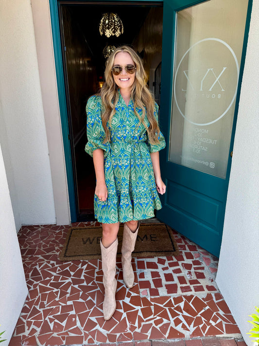 Nyra Paisley Jazlyn Split Neck Dress