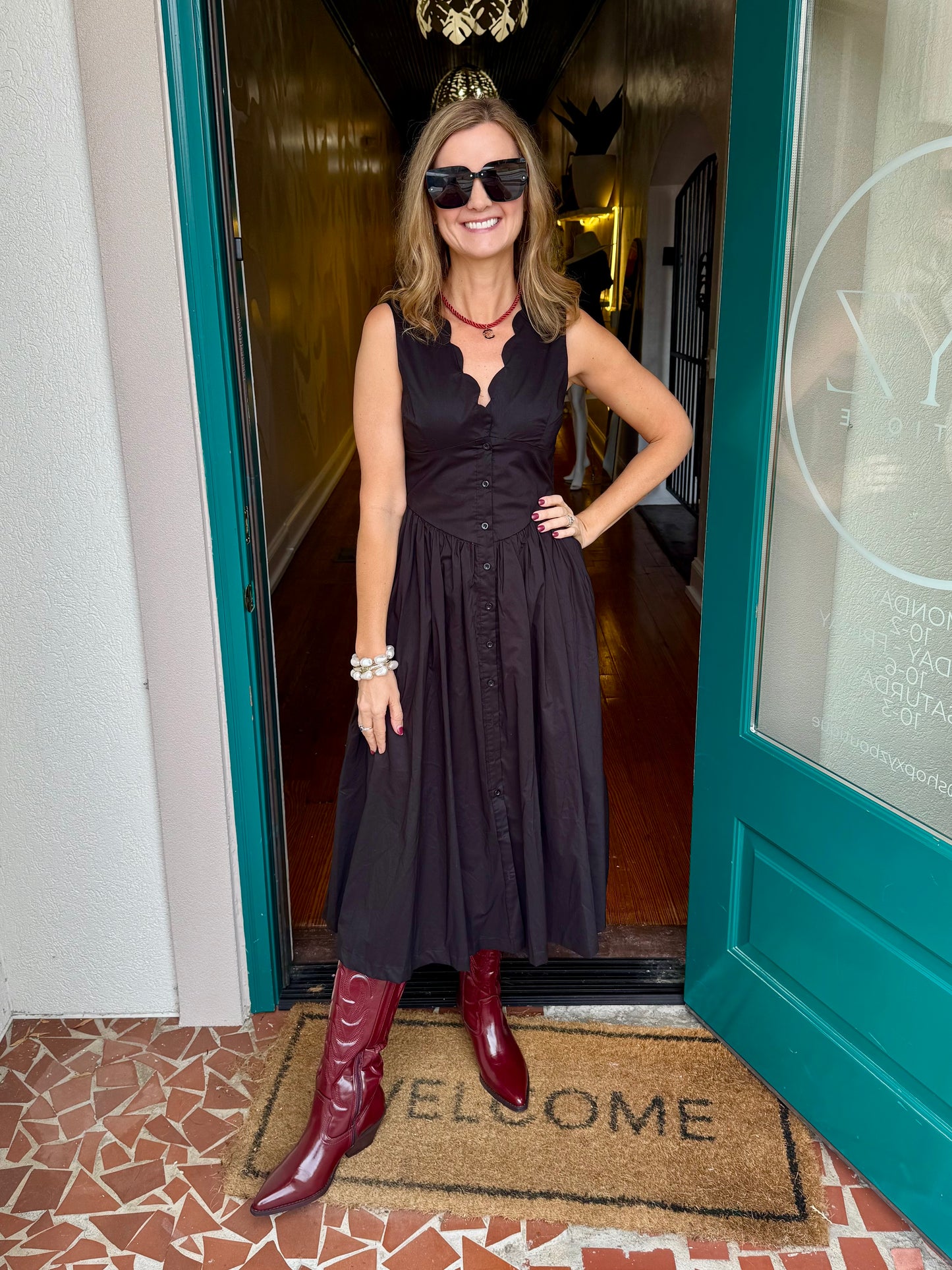 Scalloped Neckline Button Up Dress