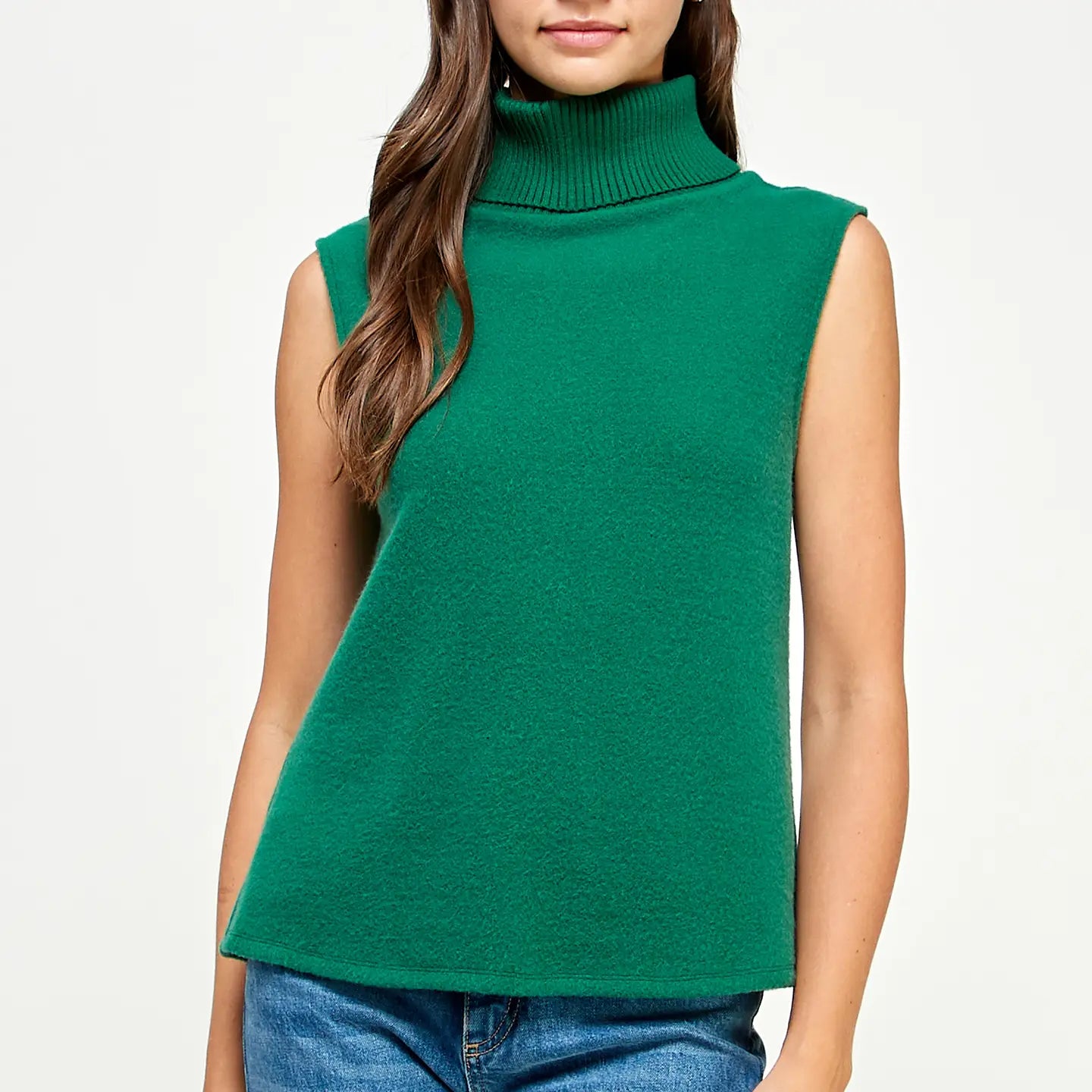 Green Turtleneck Tank Sweater