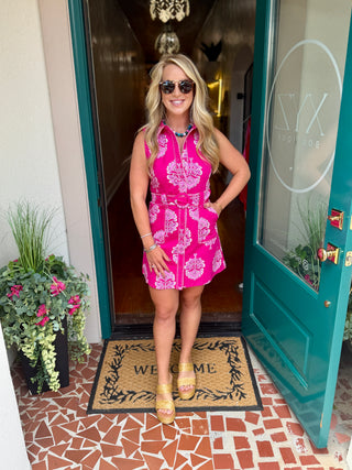 Fuchsia Floral Belted Dress