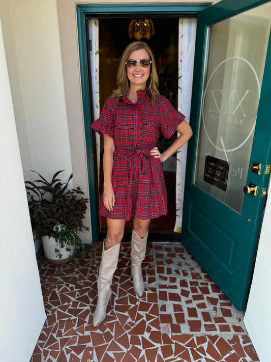 Arvada Plaid Cottonwood Ruffle Button Mini Dress