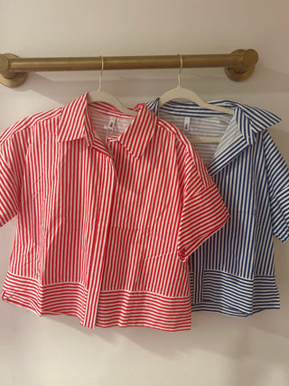 Collared Striped Button Down Top