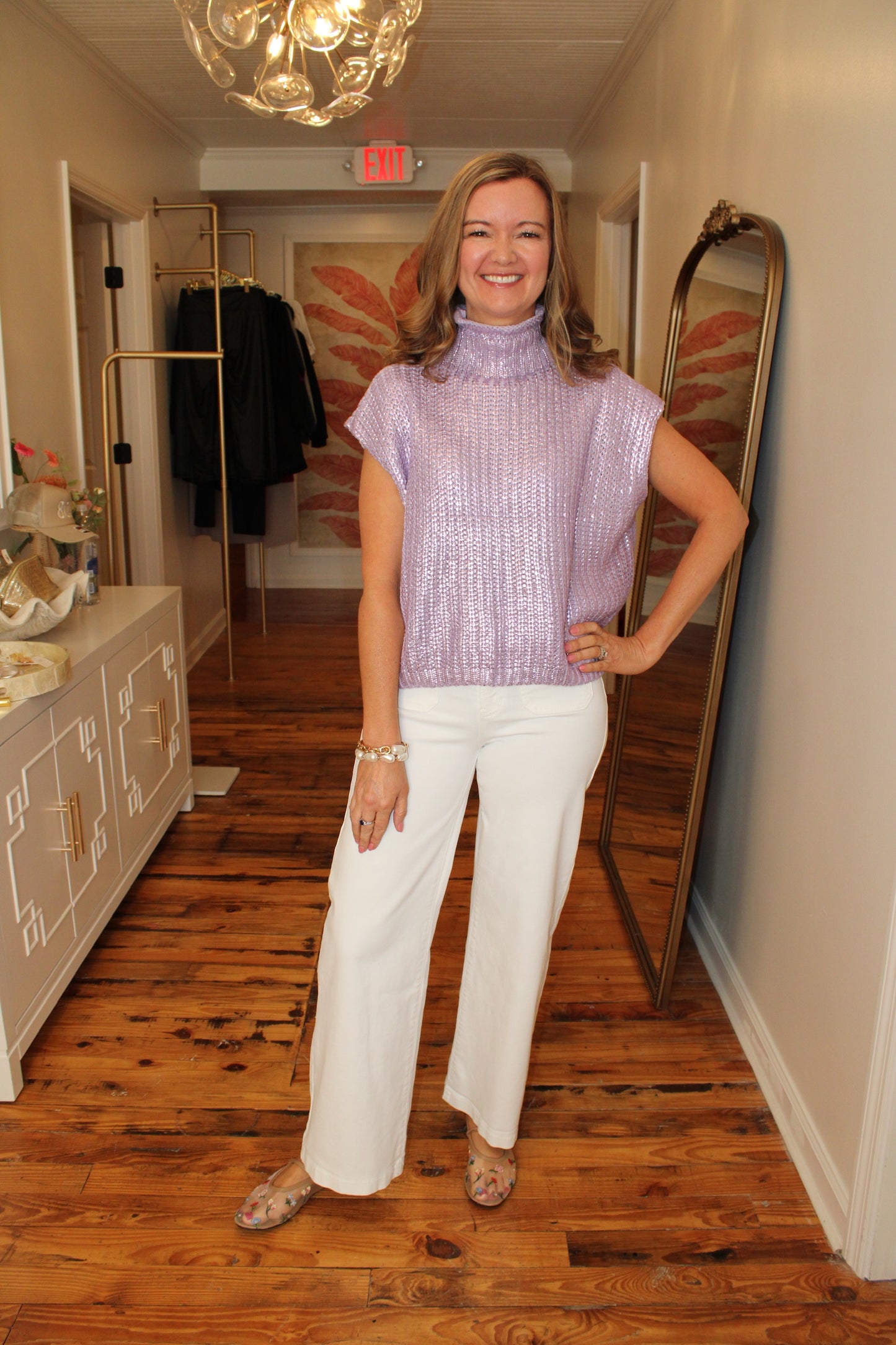 Lavender Metallic Cowl Neck Sweater