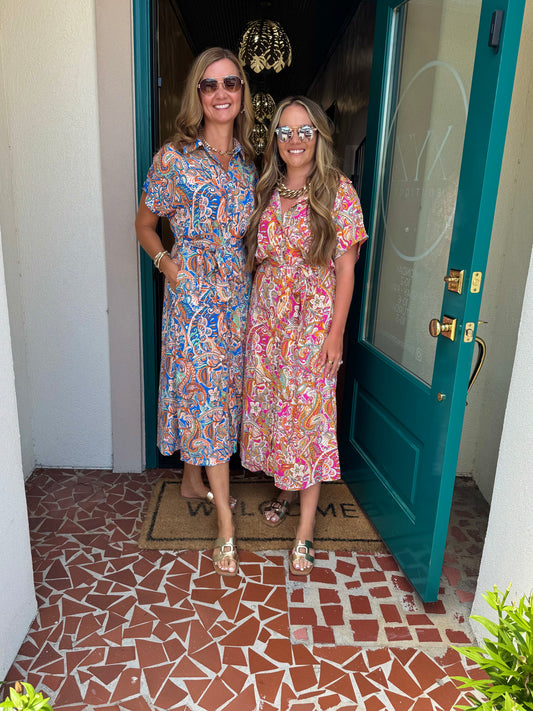 Drop Shoulder Button Down Printed Dress