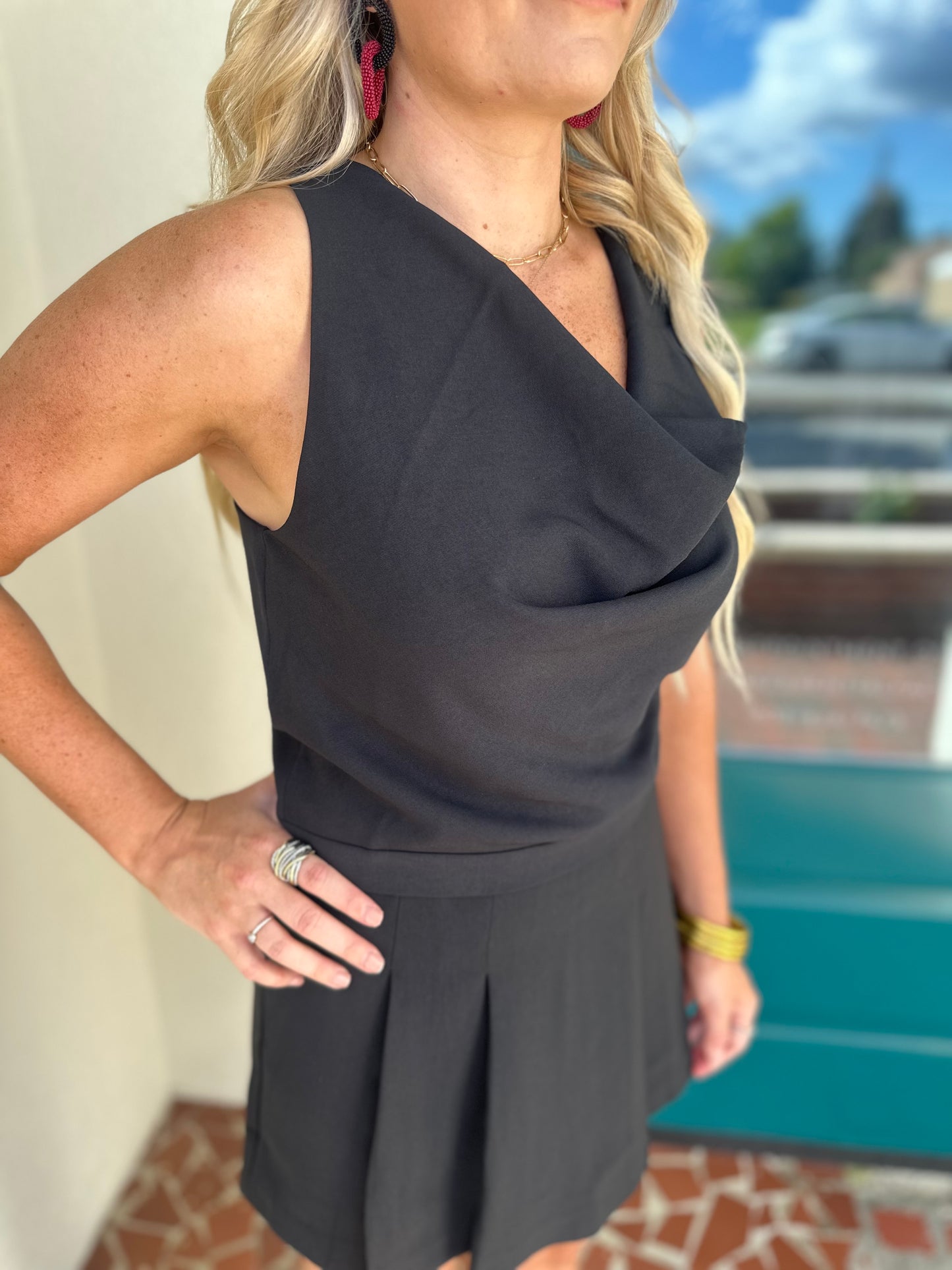 Black Cowl Neck Sleeveless Top