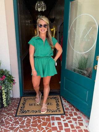 Butter Short Sleeve Quarter Zip Romper