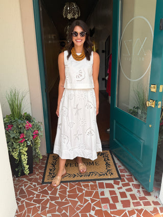 Seaside Embroidered Midi Skirt