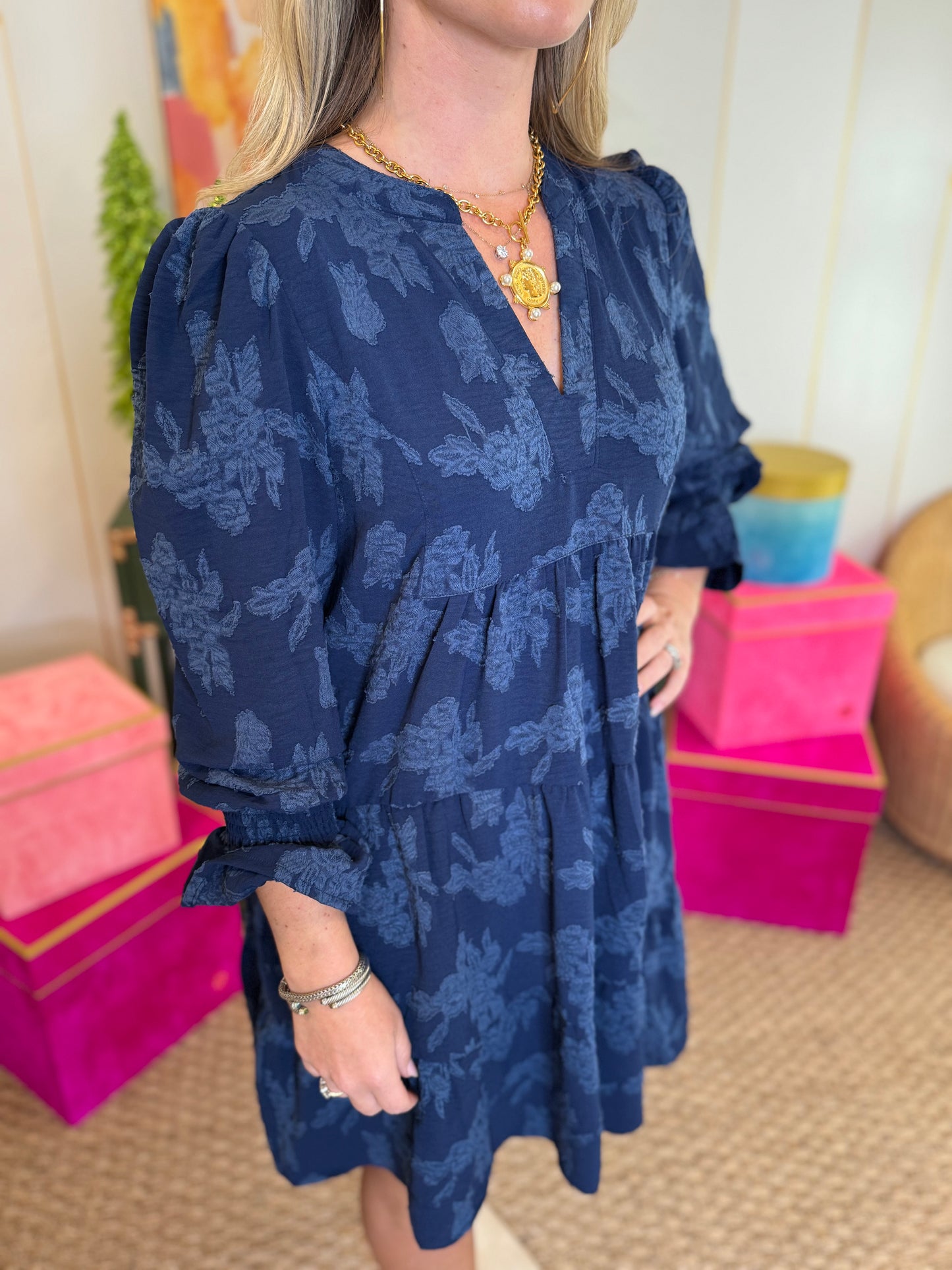 Jacquard Tiered Babydoll Dress