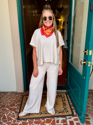 Beige Mock Neck Pants Set