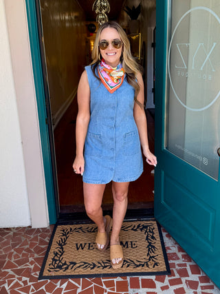 Mable Denim Sleeveless Front Button Dress