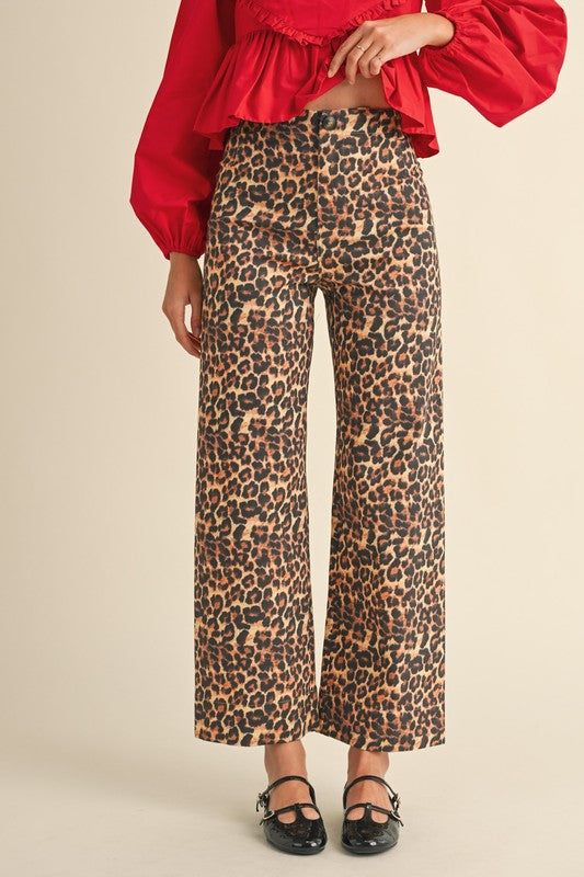 Cheetah Print Cropped Wide Leg Pants