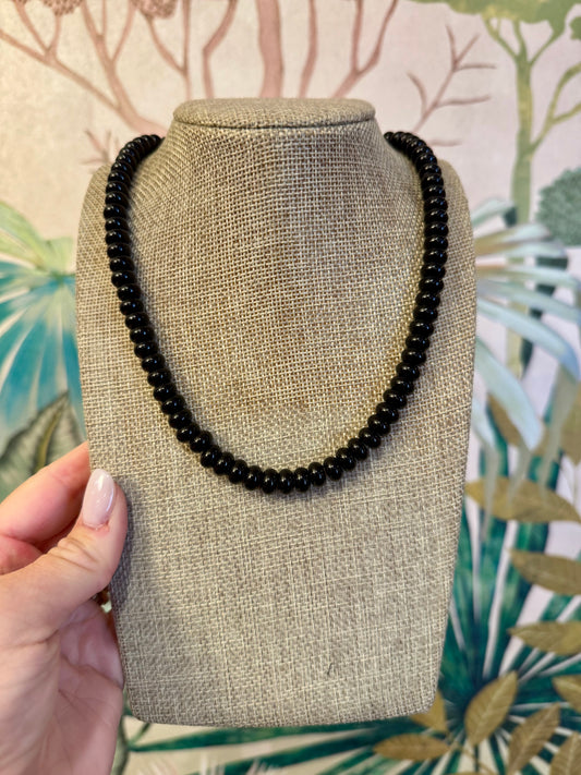 Black Candy Bead Necklace - Cherry Laurel Design