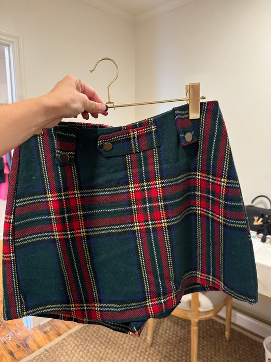 Christmas Checkered Plaid Skort with Back Zipper