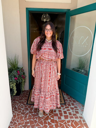 Block Print Floral Midi Skirt Set