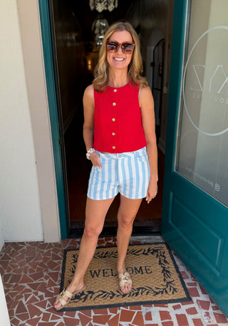 Red Button Down Vest Top