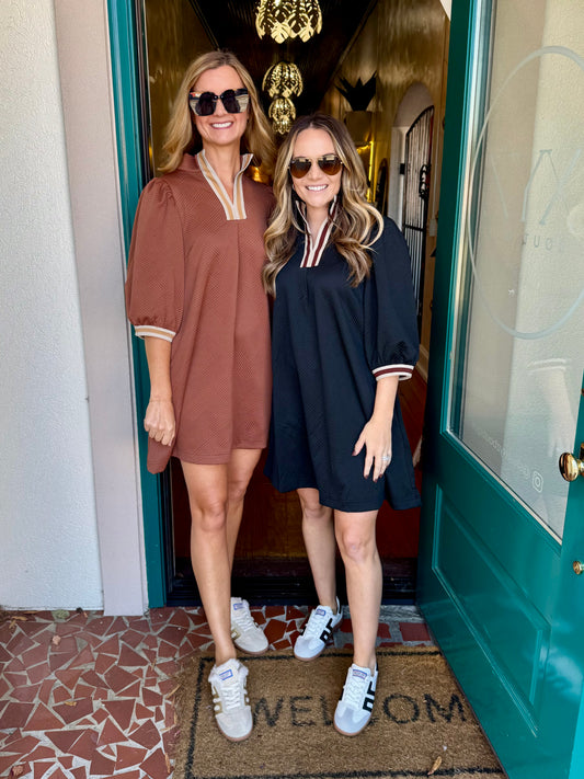 High Neck Stripe Detail Dress