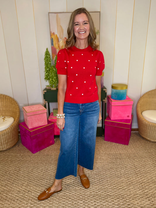 Red Polka Dot Short Sleeve Top