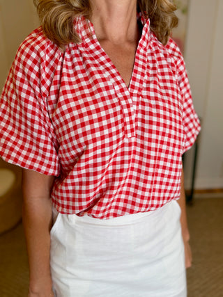 Gingham Bubble Sleeve Top