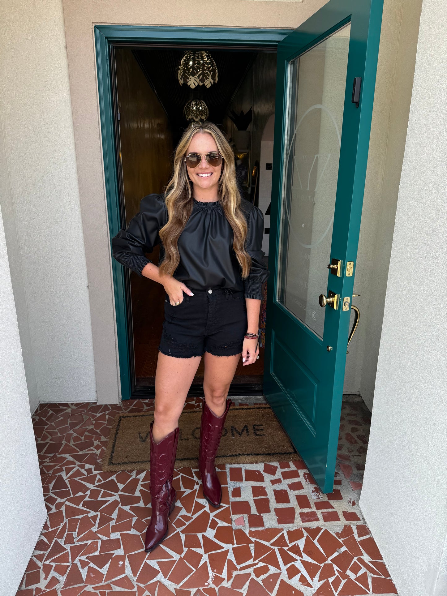 Putnam Faux Leather Top-Mudpie