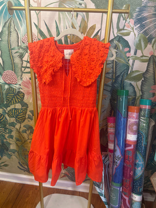 Smocked Bodice Eyelet Collar Dress