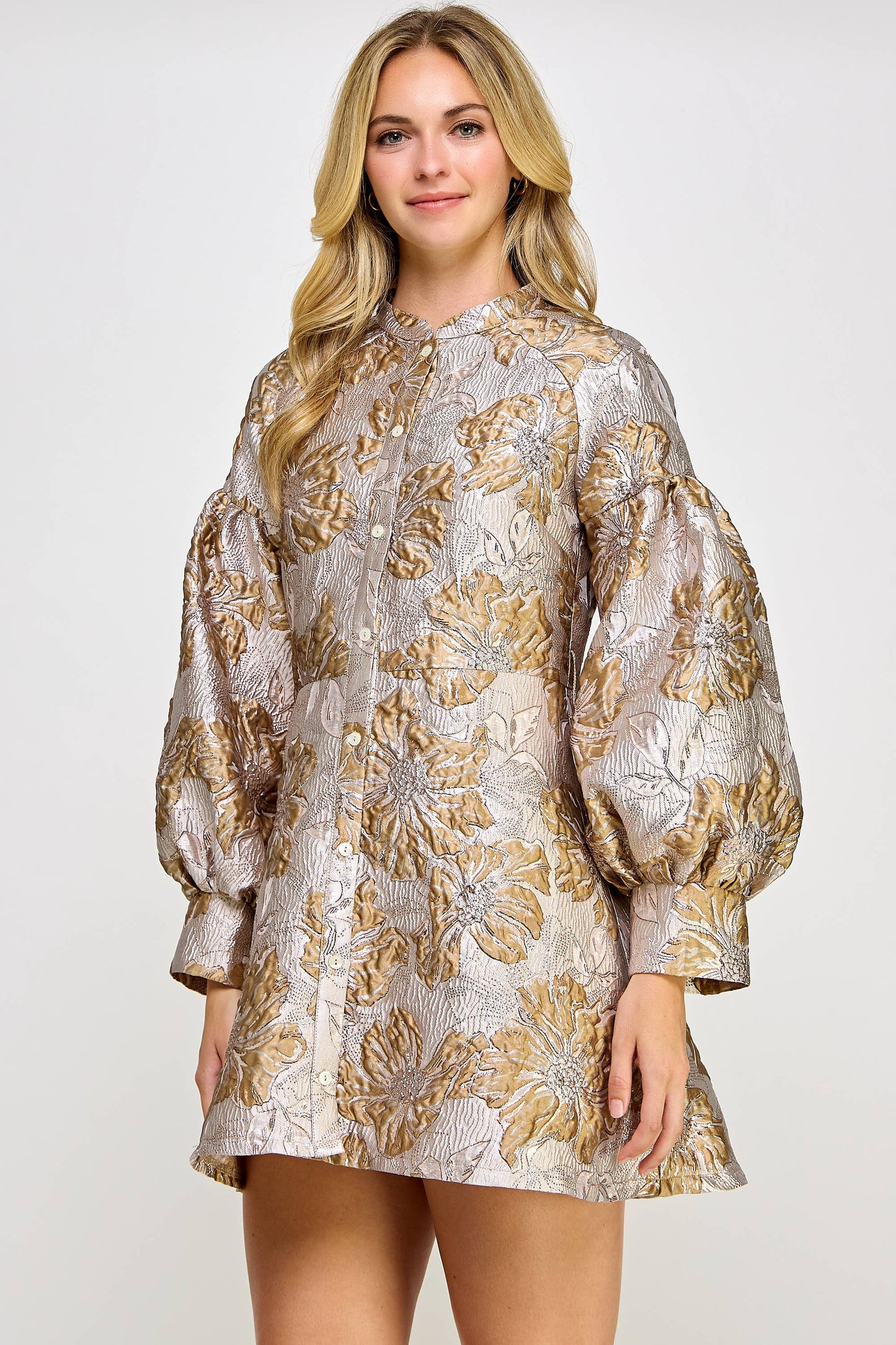 Long Sleeve Shimmer Jacquard Dress