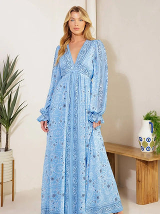 Sky Blue Printed Woven Maxi Dress