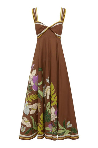 Floral Twist Front Linen Dress
