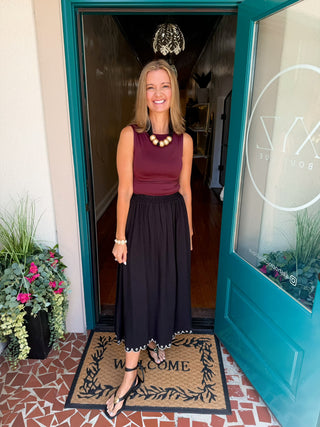 High Waist Scallop Hem Midi Skirt