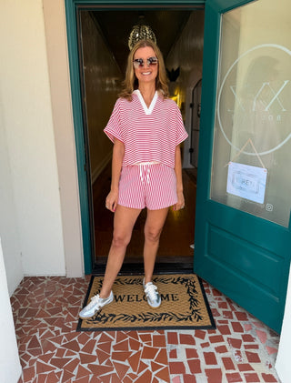 Stripe Collared Shorts Set-Saturday Steal