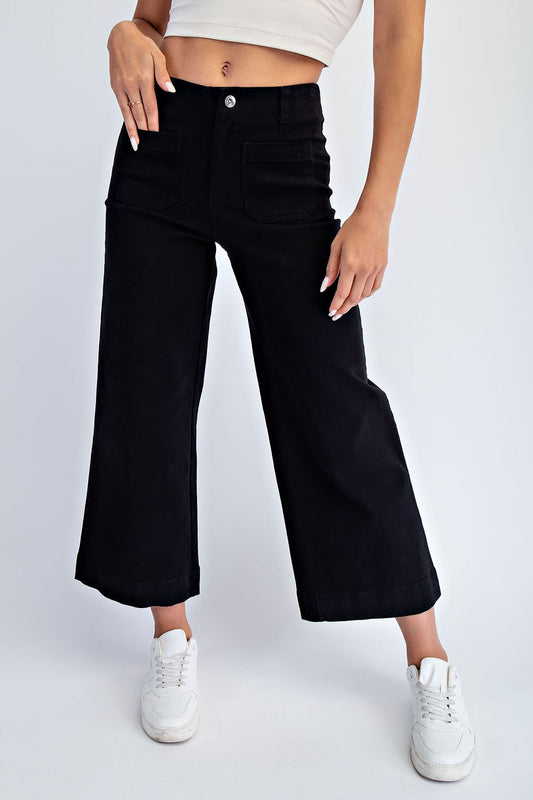 Black Twill Cropped Pants