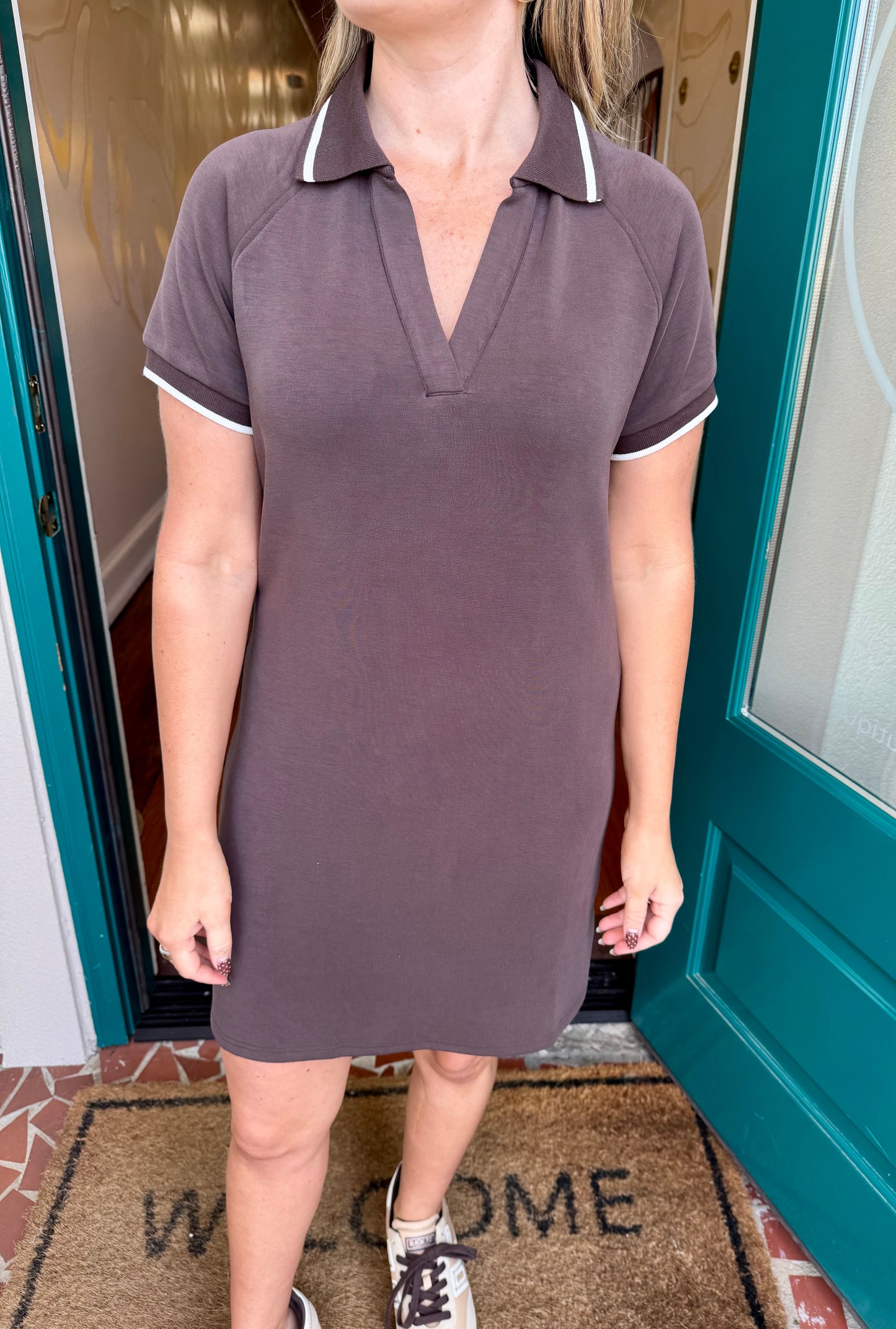 Brushed Modal Split Neck Collared Dress