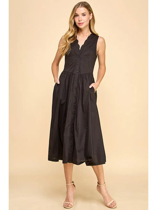 Scalloped Neckline Button Up Dress