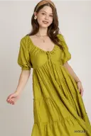 Chartreuse Tiered Midi Dress