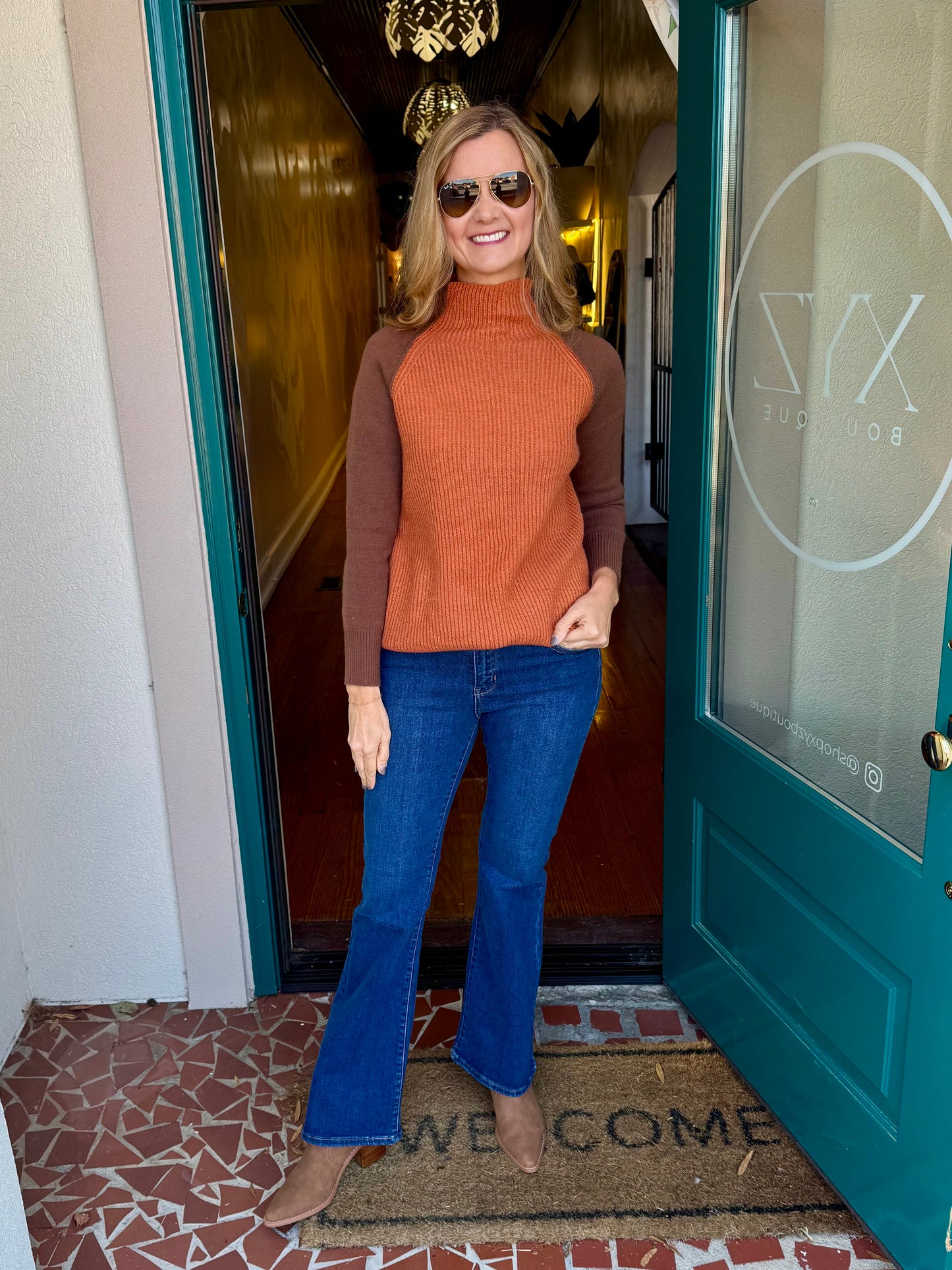 Two Toned Contrast Mock Neck Sweater