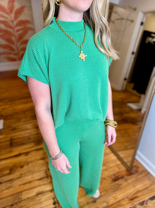 Ribbed Mock Neck Pants Set-Saturday Steal