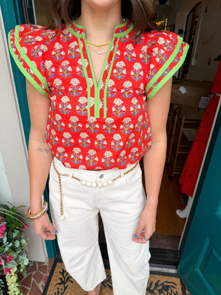 Floral Print Flutter Sleeve Top