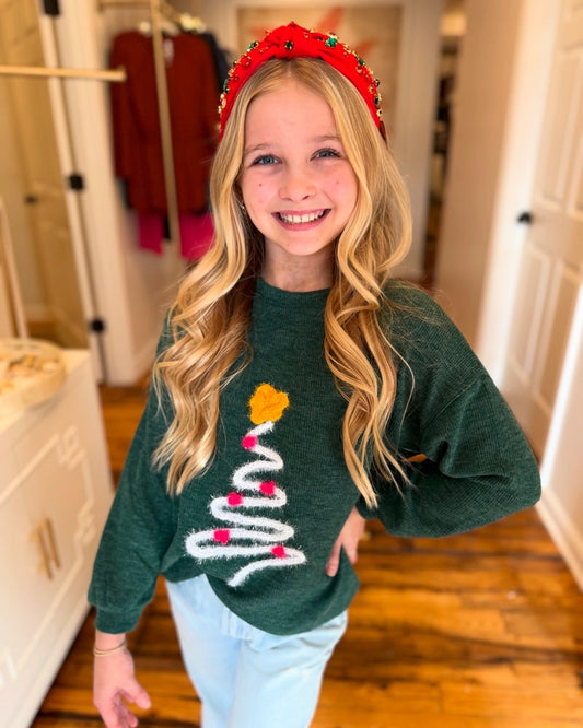 Green Christmas Tree Sweater - Girls