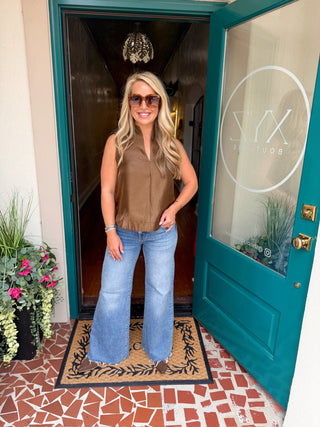 Stand Collar V Neck Top