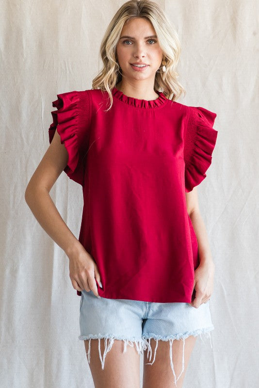 Solid Ruffle Cap Sleeve Top- SATURDAY Steal