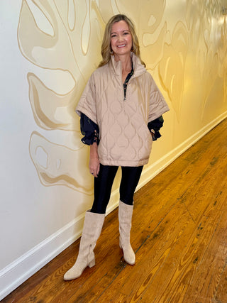 Quilted Short Sleeve Pullover Poncho