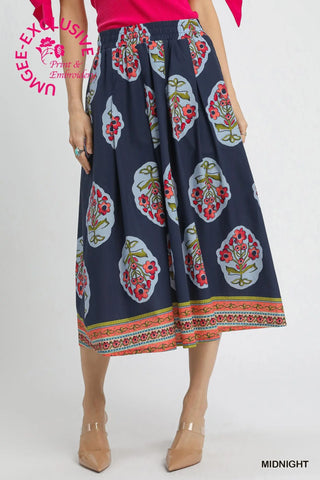 Navy Floral Midi Skirt